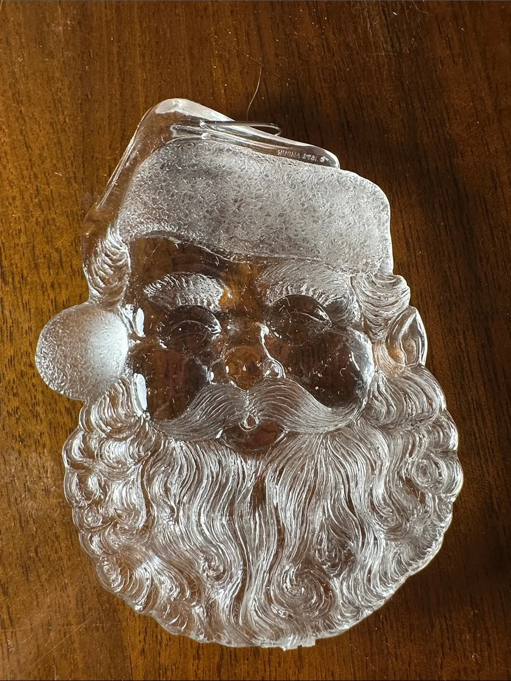 Two vintage 80s clear plastic ornaments  Hallmark & Santa Face